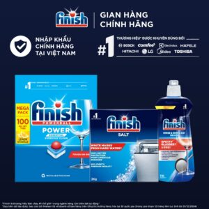 Combo Finish tiện lợi 2: Hộp 100 Viên Rửa Bát Essential + Nước Bóng 500ml + Muối Rửa Chén 2kg