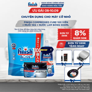 Combo Finish: Viên Rửa Chén Finish Nhật Bản Power Cube 100 Viên + Nước làm bóng Finish 500ml + Muối rửa chén 1kg