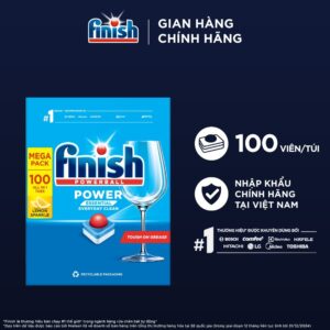 Viên Rửa Chén Bát Hương Chanh Finish Powerball Power Essential Lemon Sparkle - Hộp 100 viên